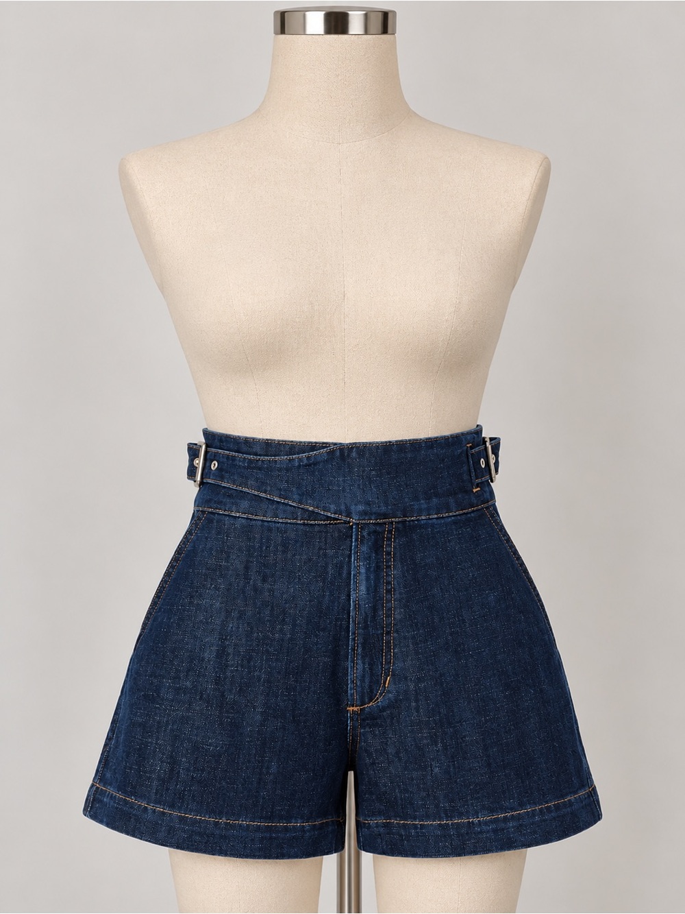 Joe's Jeans Dark Blue High-Rise Belted Denim Shorts